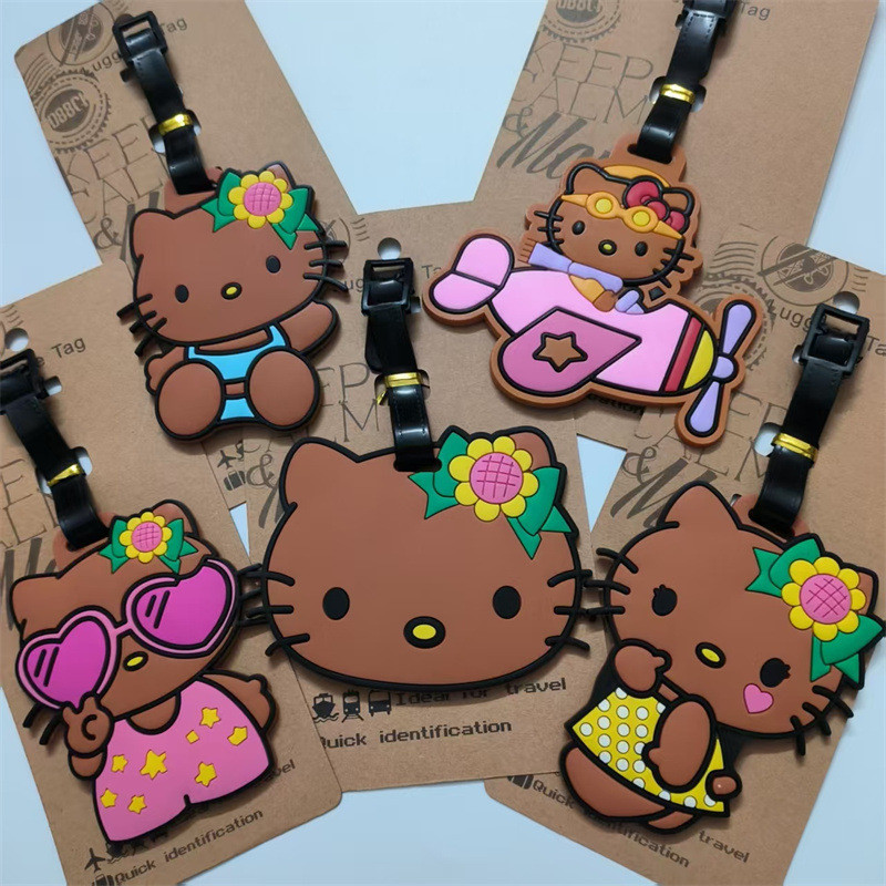 Hello Kitty Da Đen Hello Kitty Thẻ Hành Lý Phong Cách Hawaii Mèo KT Du Lịch Hành Lý Giao Hàng Thẻ Nh