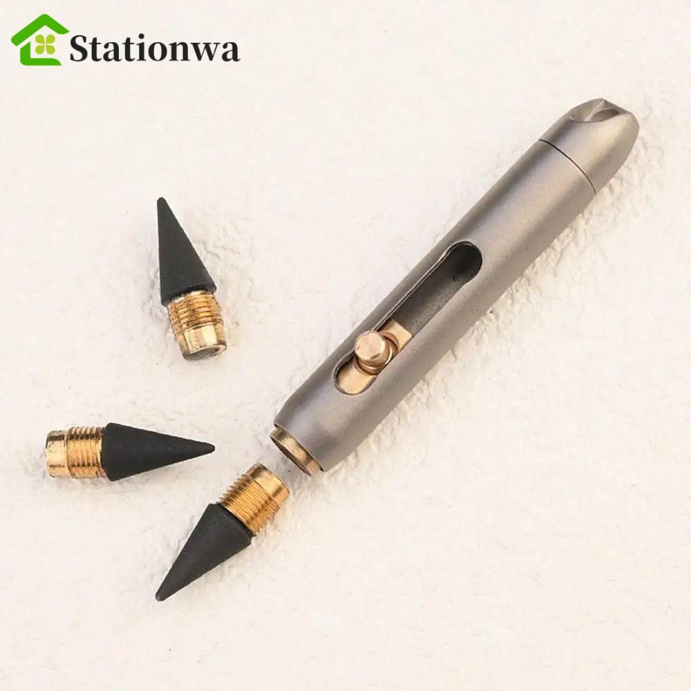 STATIONWA Mini Eternal Pen, Hợp kim titan Trọng lượng nhẹ Di động Nhà văn khẩn cấp, Sáng tạo 2 đầu b