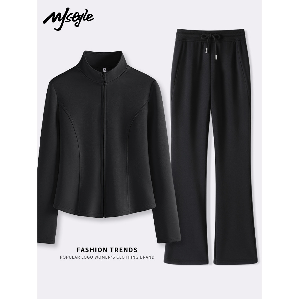 MJstyle Đen Phù Hợp Với Nữ Mùa Xuân Thu 2026 Phong Cách Mới Đứng Cổ Áo Cardigan Áo Khoác Hơi loe Quầ