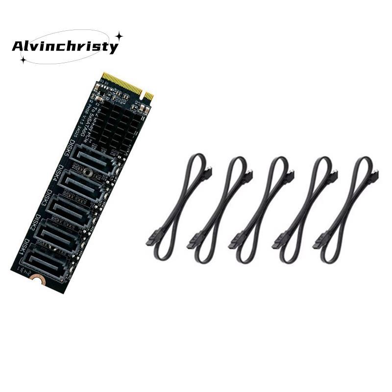 M.2 PCI-E M-Key sang 5 Cổng 3.0 Adapter Card Riser JMB585 Chip 6Gbps Thẻ Mở Rộng Máy Tính PC Tốc Độ 