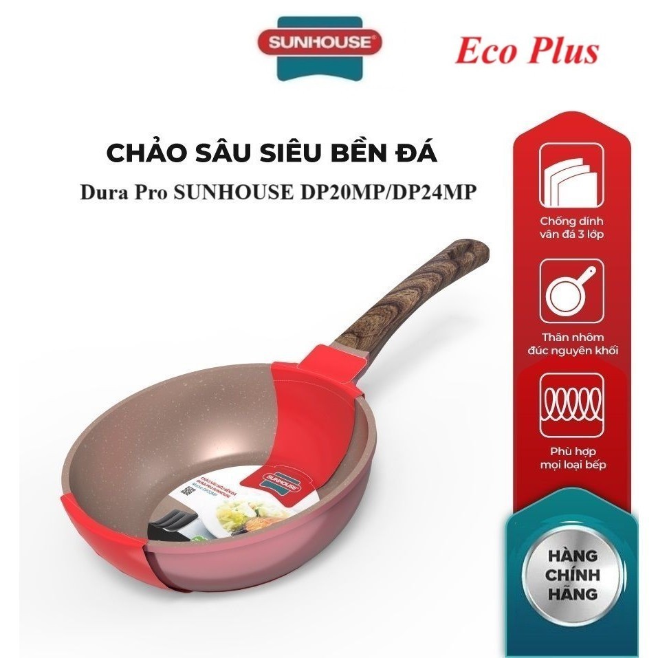 Chảo sâu chống dính siêu bền đá Dura pro SUNHOUSE DP20MP DP24MP