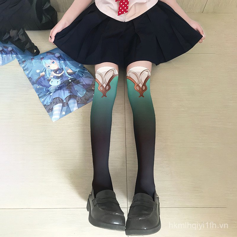 Vớ cosplay Honkai Star Rail nhân vật Firefly, màu xanh gradient tới đầu gối, phù hợp xuân hè