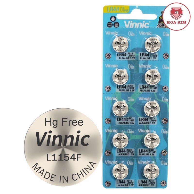 Vỉ 10 Pin cúc áo VINNIC AG13 / L1154 / A76 / 357 / LR44 Chính hãng dùng cho đồng hồ đeo tay, thiết b