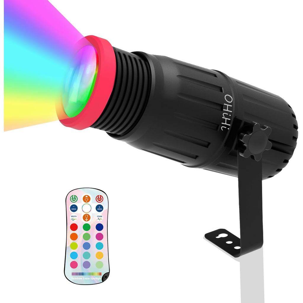 Đèn Pinspot, Đèn Pinspot lấy nét thủ công OHiHi Đèn LED 18W, 16 màu và kích thước điểm có thể điều c