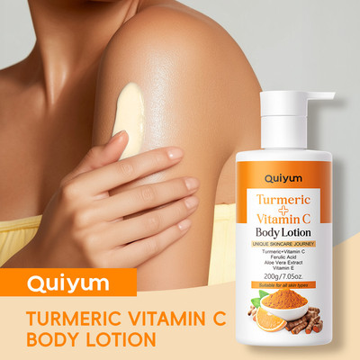 QUIYUM Turmeric + Vitamin C Body Lotion 200g với Axit Ferulic & Aloe Vera – Dưỡng ẩm, làm sáng, mịn màng cho mọi loại da