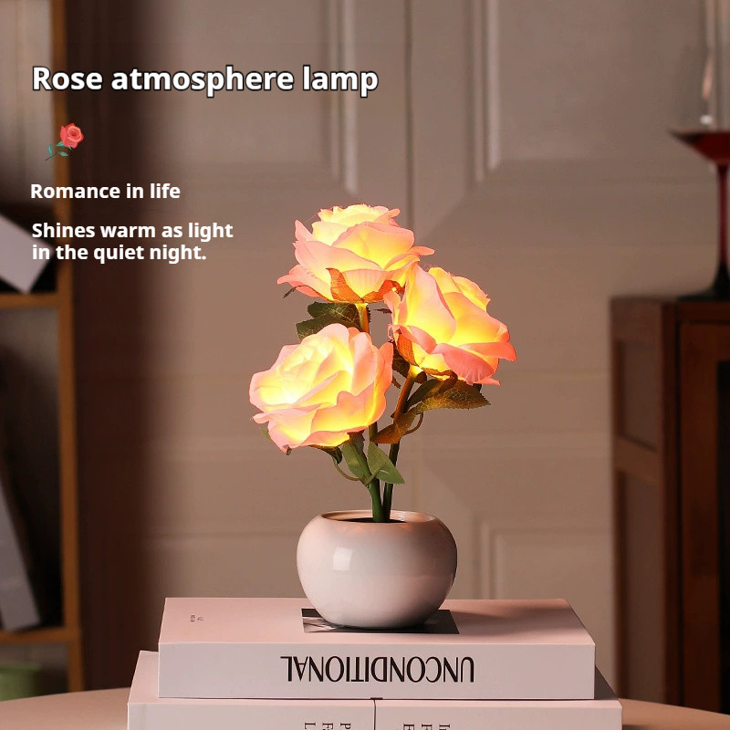 Đèn ngủ bằng gốm hoa hồng bảo quản|Đèn ngủ ngủ không khí ngủ|Quà tặng sáng tạo ngày lễ tình nhân