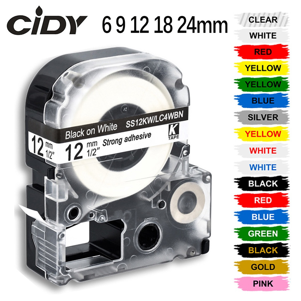 1 Chiếc 6 / 9 / 18 / 24 Mm Băng Nhãn SS12KW LC-4WBN9 SS9KW SS18KW Cho Máy In Nhãn Epson Cho Máy Làm 