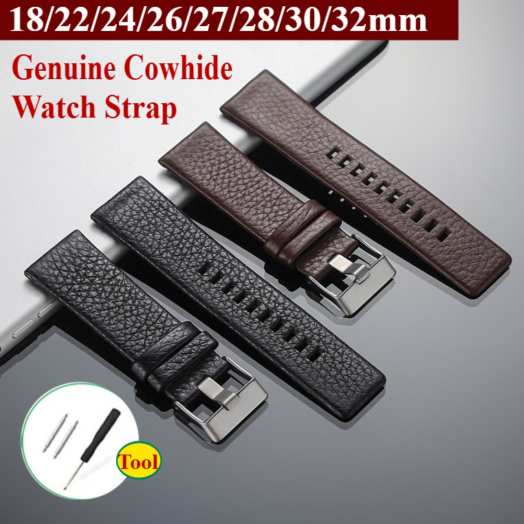 Dây đeo đồng hồ bằng da thật cỡ lớn cho Diesel 18 / 22 / 24 / 26 / 27 / 28 / 30 / 32mm Dây đeo đồng 