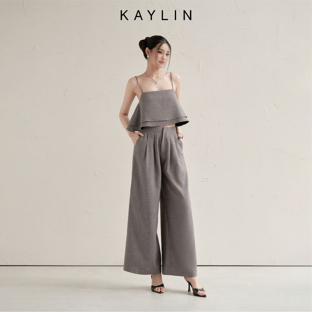 Set KAYLIN croptop hai dây phối quần suông lưng cao chất vải Tweed phong cách trẻ trung BST Tháng 10