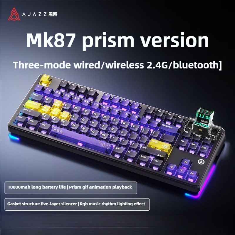 AJAZZ MK87 Lăng Kính Bàn Phím RGB Ba Chế Độ Cơ Khí Không Dây Esports Bàn Phím Chơi Game Trao Đổi Nón