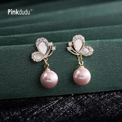 Phong Cách Pháp Vỏ Nhỏ Và Ngọc Trai Bông Tai Bướm Zircon Ngắn Cho Nữ PD1397