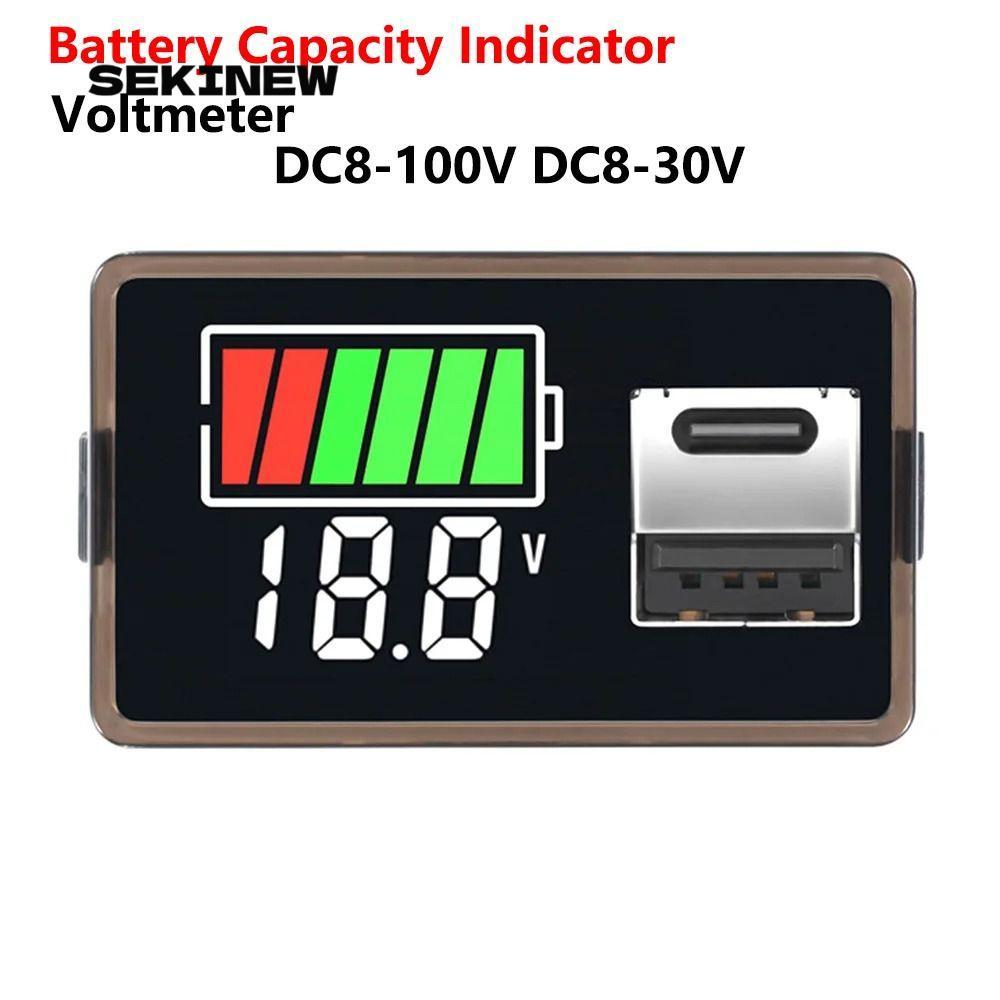 Chỉ báo dung lượng pin SEKINEW, Vôn kế kỹ thuật số axit chì Lithium Type-C, DC8-100V DC8-30V LCD chu