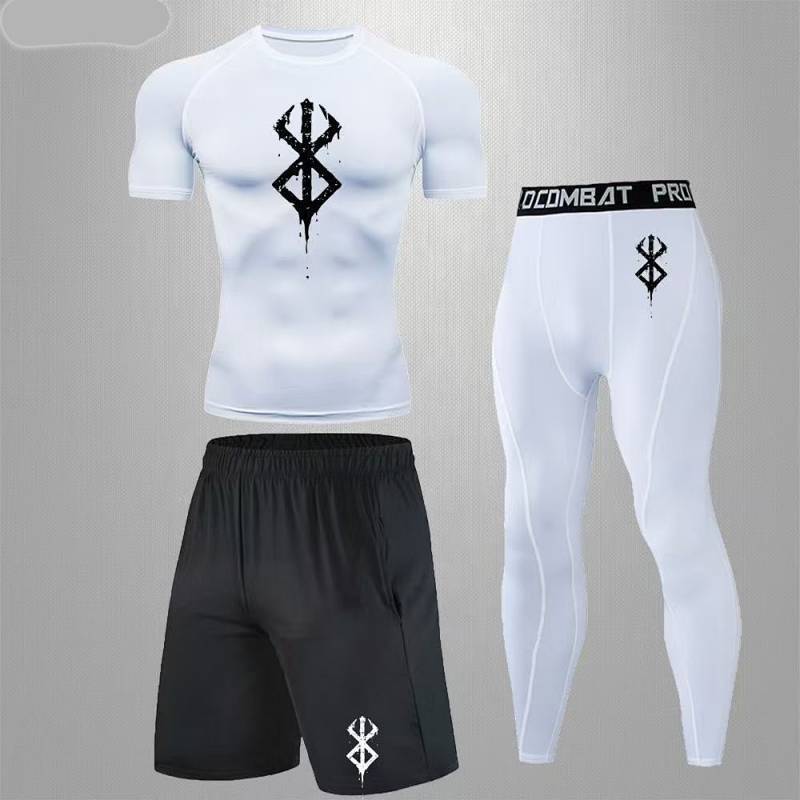Popular Tight Clothes 3-Piece Suit Men's Sportswear Quick-Drying Breathable Gym Running Base Trainin