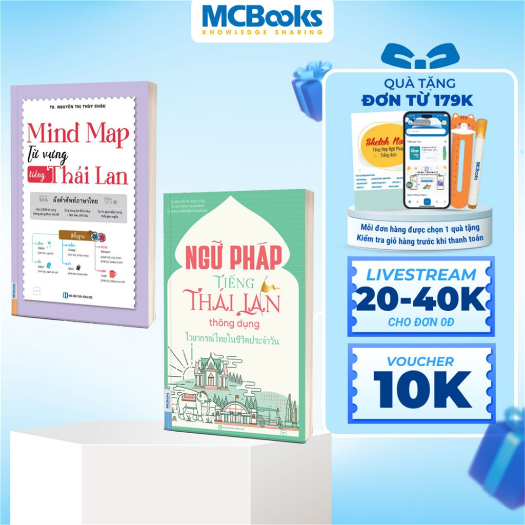 Sách - Combo Tự  học tiếng Thái - Mind Map Từ Vựng và Ngữ Pháp Tiếng Thái Lan Thông Dụng [Nhà sách V