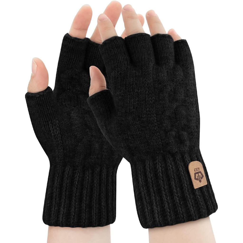 Fingerless Gloves Winter Warm Knitted Stretchy Half Finger Gloves Running Driving Cycling Working fo
