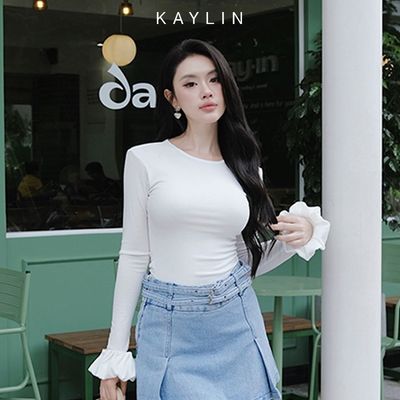 [SALE SỐC] Áo thun KAYLIN tay dài phối bí xòe hở lưng chất vải thun giấy lụa mỏng nhẹ phong cách gợi cảm - N2343