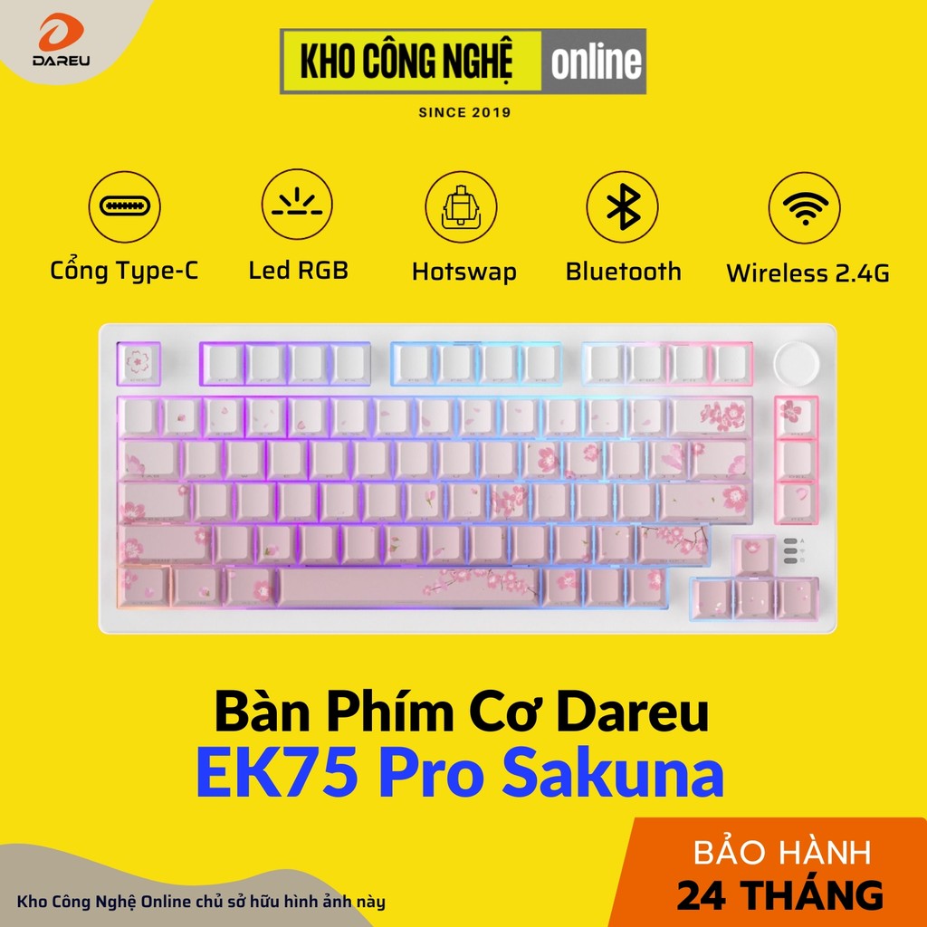 Bàn Phím Cơ Gaming Dareu EK75 Pro Sakura (Hàng Chính Hãng)