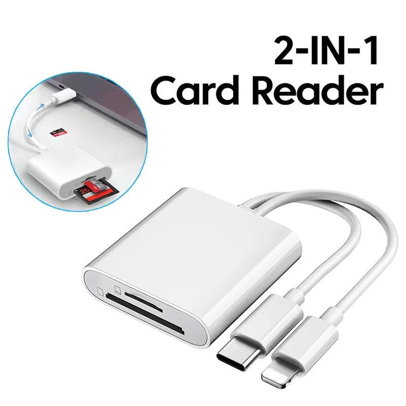 Đầu đọc thẻ IOS 2 trong 1 USB-C OTG Khe cắm kép Bộ chuyển đổi SD TF Plug Play No App cho iPhone 17 1