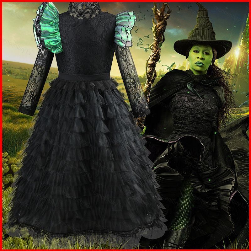 GC1 Váy ren đen Elphaba ác tiệc Halloween vải cosplay GC1