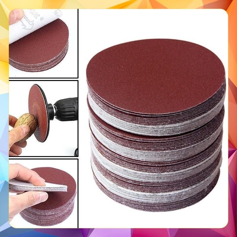 Combo 10 tấm giấy nhám tròn tự dính 100mm độ nhám P40 - P320, Giấy ráp đánh bóng gỗ, sắt, kim loại