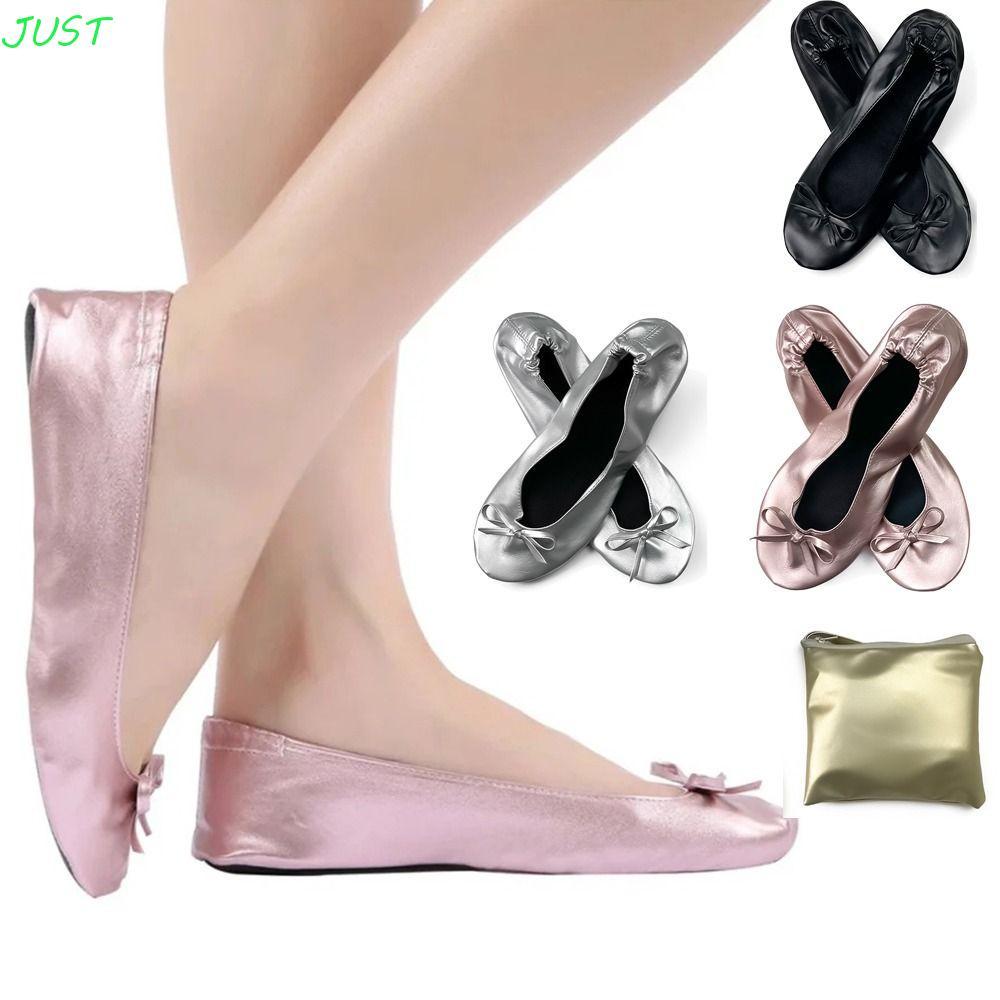 JUST Có Thể Gập Lại Ba Lê Flats, Di Động Cuộn Lên Gấp Lên Giày, Mềm Phù Hợp Với Túi Mang Nơ Thoáng K