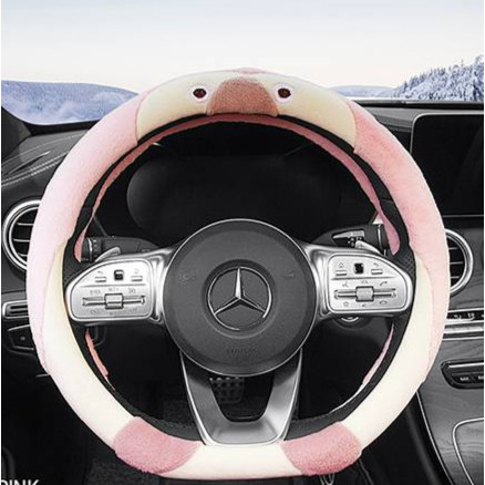 Short Plush Car Steering Wheel Cover Cartoon Penguin Cute Women D Type Universal Winter Warm Steerin