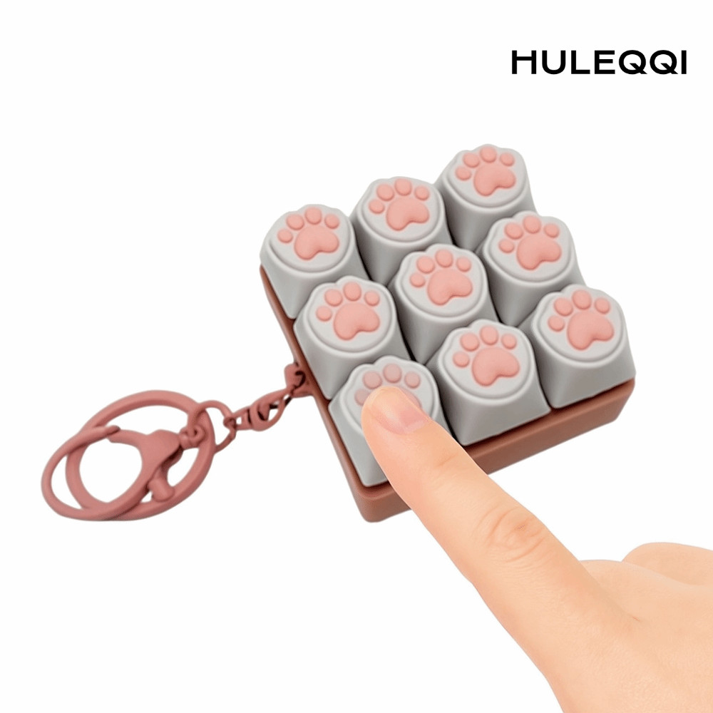 HULEQI Bàn Phím Clicker Đồ Chơi, Phím Nút Keycap Fidget Móc Khóa, Thư Giãn Hình Mèo 9 Phím DIY Bàn P