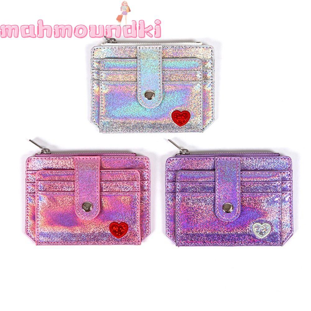 MAHMOUNDKI Slim Wallet Sequins Laser Shining Heart Girl Thẻ ID học sinh