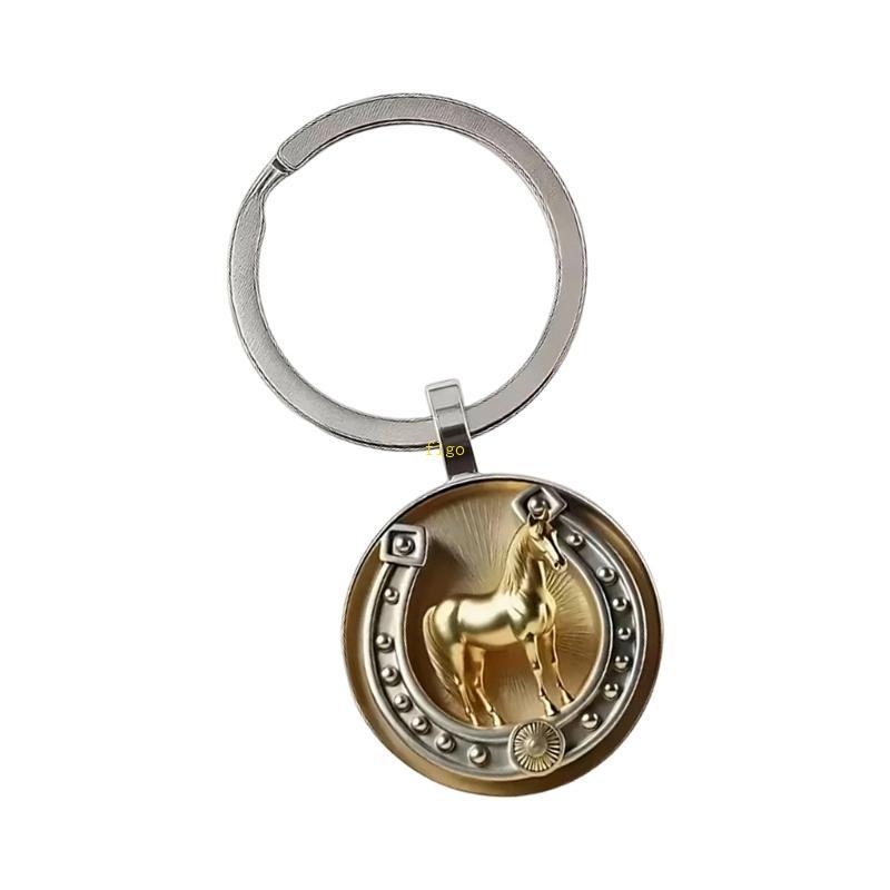 Exquisite Embossed 2D Horseshoe Design Key Chain Accessory for Keyring or Necklace Use