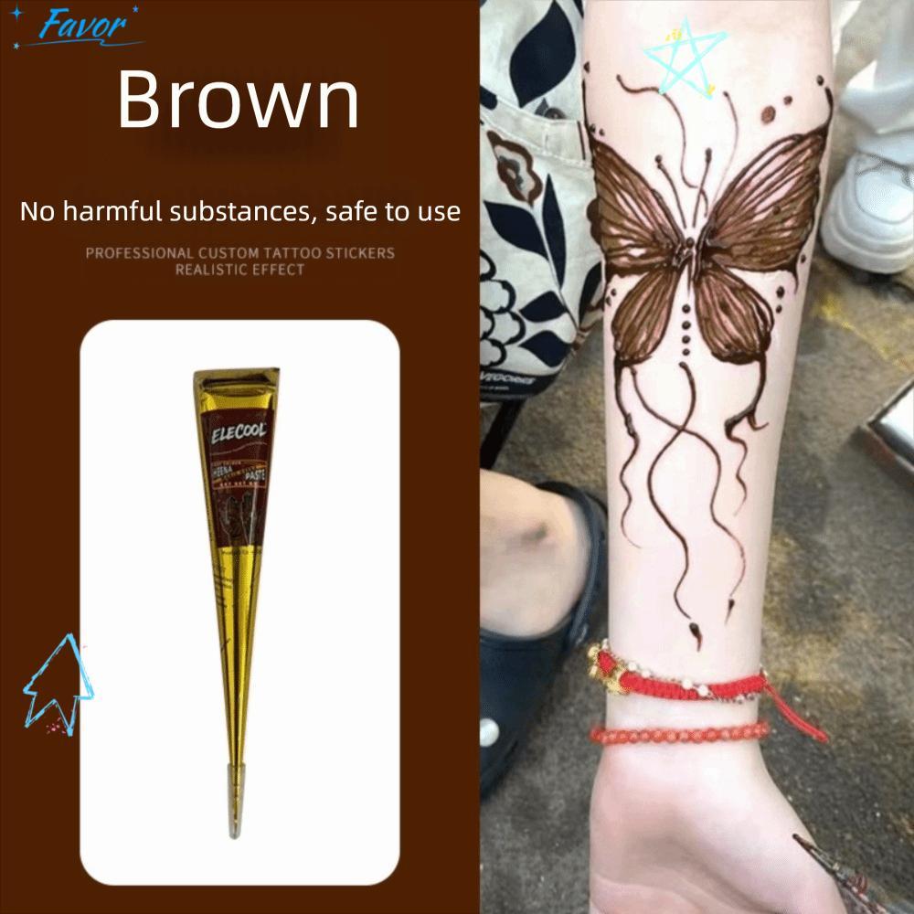 FAVOR Henna Tattoo Cream, Bán vĩnh viễn Dễ sử dụng Henna Paste Cone, Mehndi Màu đen tạm thời Mehndi 
