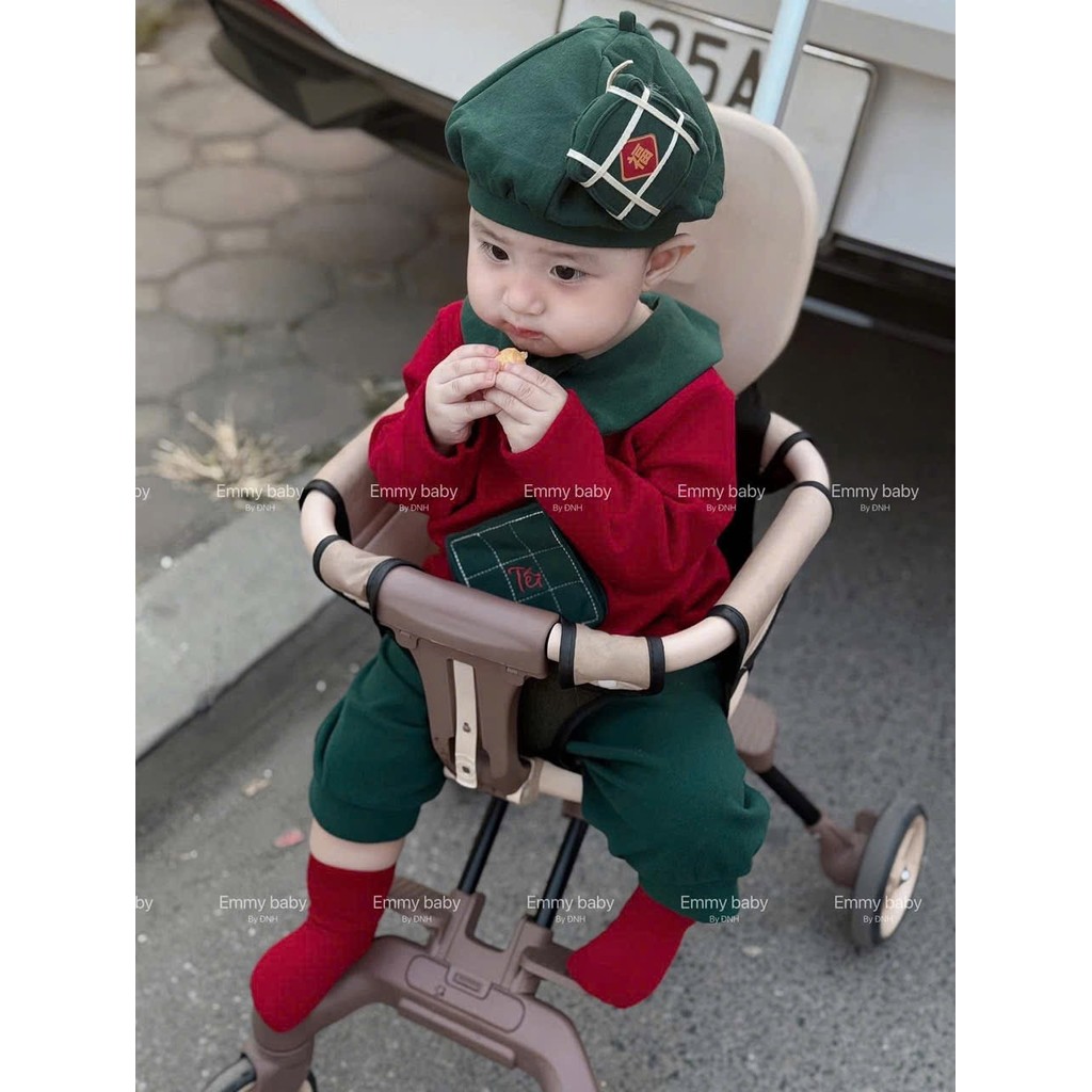 kèm mũ] Bt760- Bộ nỉ bông bánh chưng Tết kèm mũ nhồi chất nỉ lông mềm đẹp cho bé