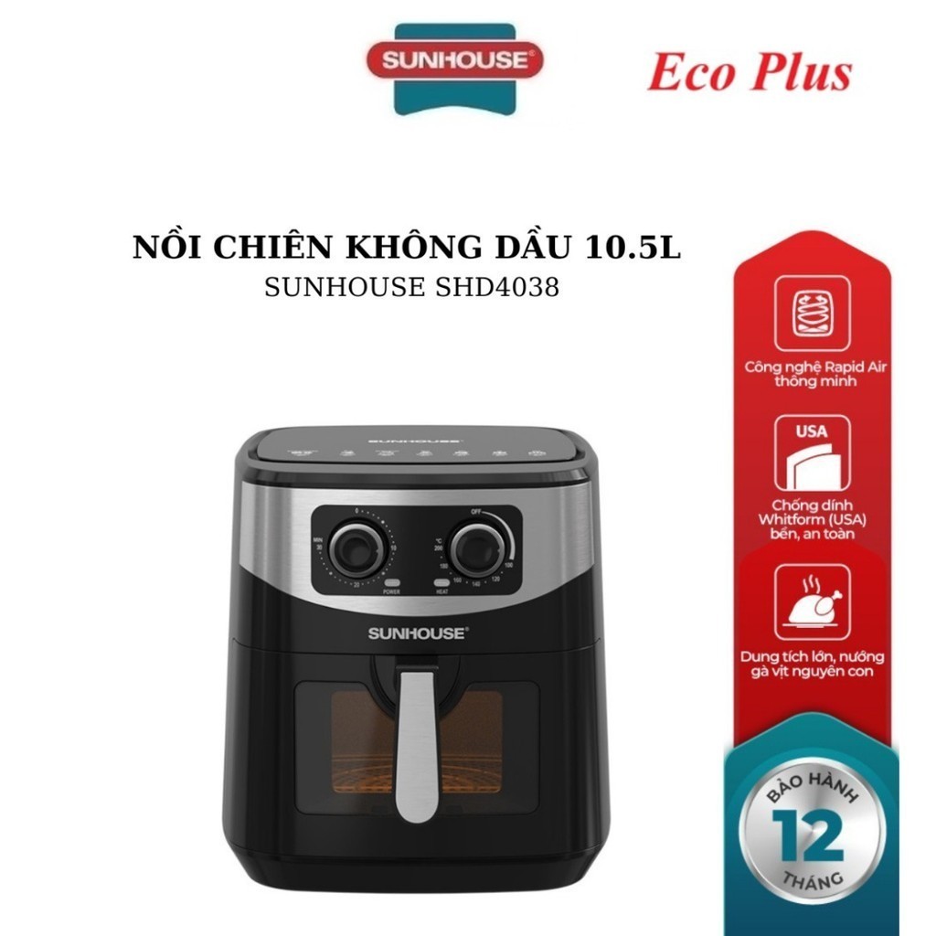 NỒI CHIÊN KHÔNG DẦU 10.5L SUNHOUSE SHD4038