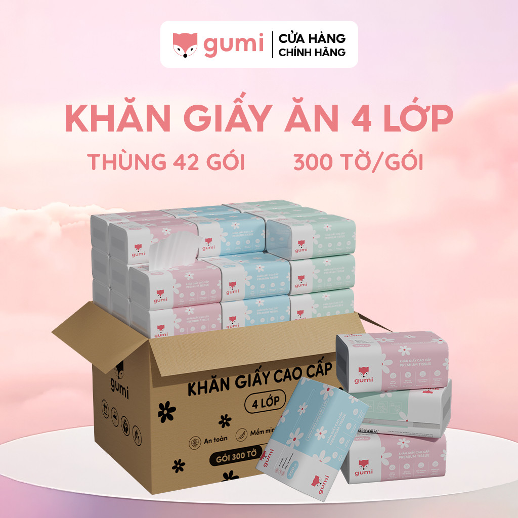 Thùng 42 gói giấy ăn cao cấp Gumi 3 lớp / 4 lớp mềm mịn, tiện lợi Khăn Giấy để Phòng Khách