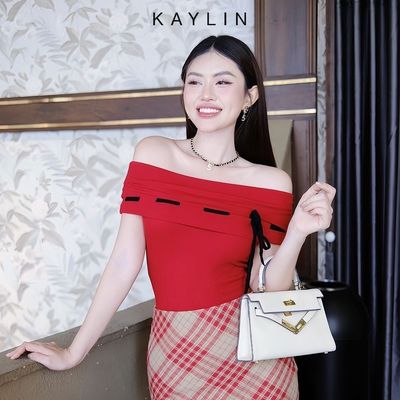[SALE SỐC] Áo kiểu KAYLIN trễ vai phối dây nơ chất vải thun gân co giãn phong cách sang trọng - N2309