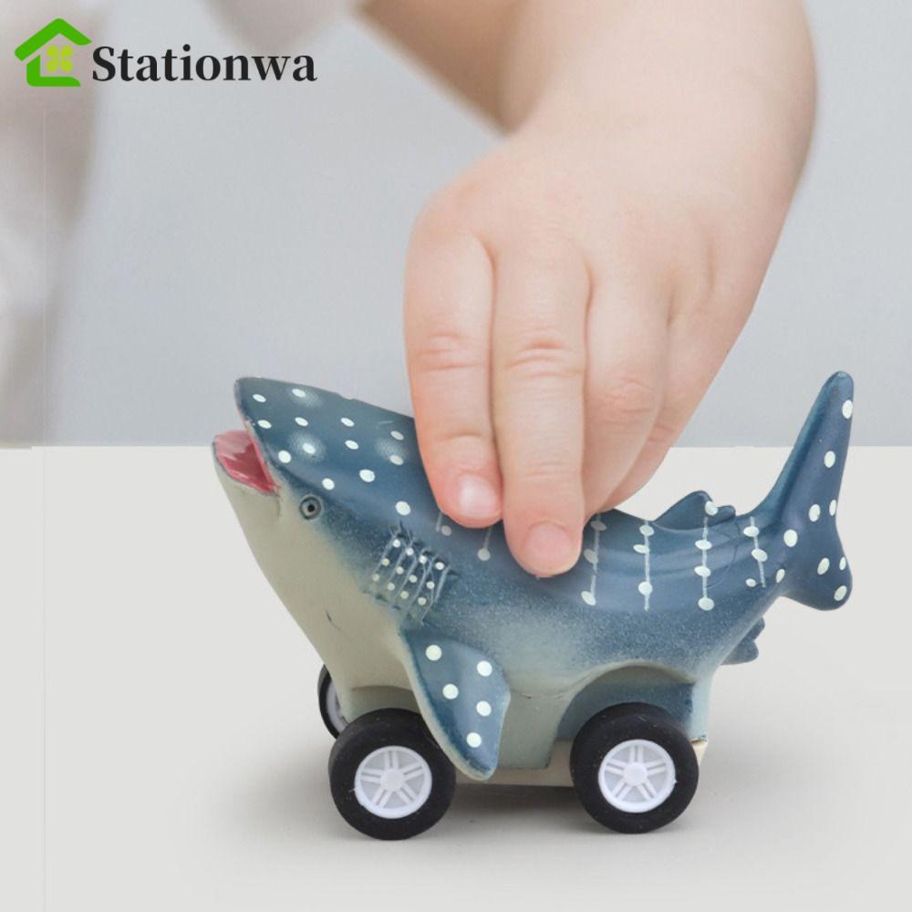 STATIONWA Press and Go Car Toy, Great White Shark Mini Dolphin Inertia Car Toy, Funny Cool Whale Sha