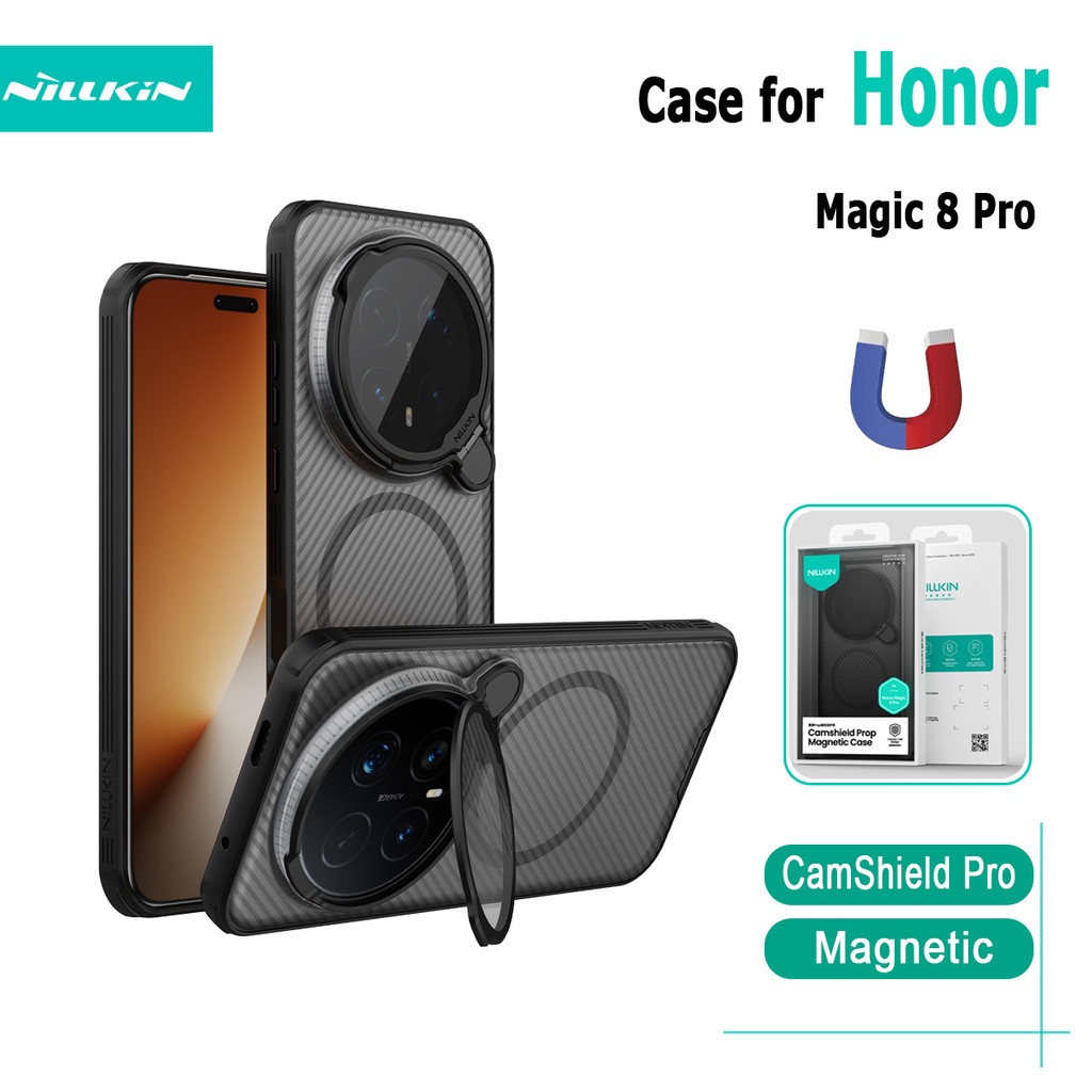 Dành Cho Honor Magic 8 Pro Ốp Lưng Điện Thoại Nillkin CamShield Chống Đỡ Từ Ốp Lưng Trong Suốt Ống Kính Lật Bao Bảo Vệ