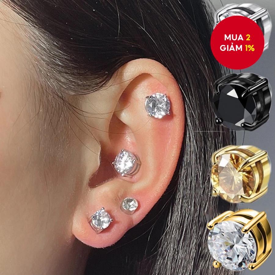  Bông tai kẹp nam châm zircon bằng thép không gỉ mới không đau và không cần xỏ lỗ cho nam nữ. 