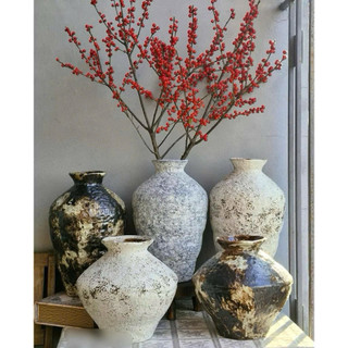 Bình hoa gốm men sôi Atlantic phong cách retro wabi-sabi, lọ trắng gốm sứ Bát Tràng cắm hoa nghệ thuật, decor nhà đẹp AZ