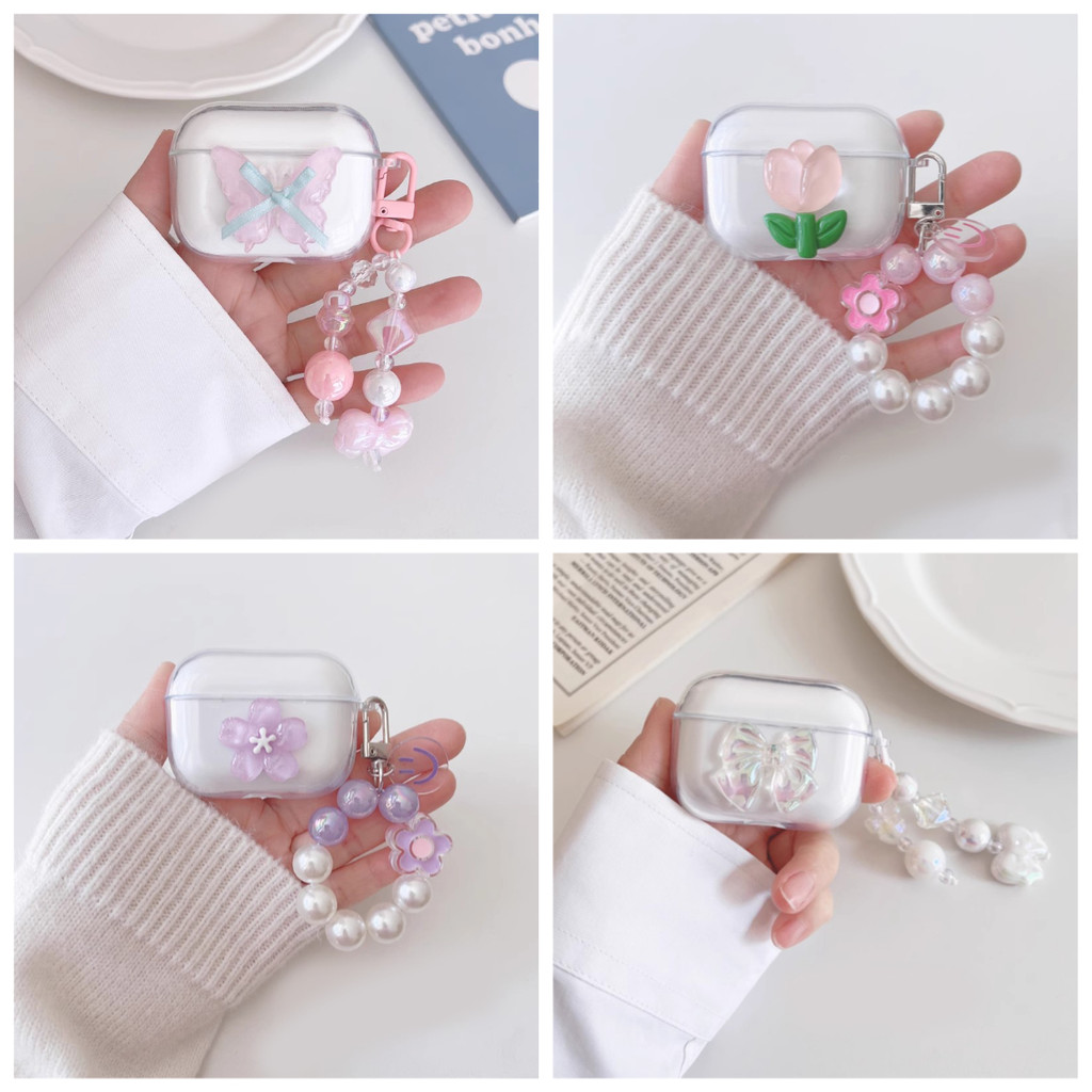 Ốp lưng tai nghe trong suốt ren / hoa cho airpod pro 2 3 / airpod4 / airpod pro3 Ốp lưng silicon mềm