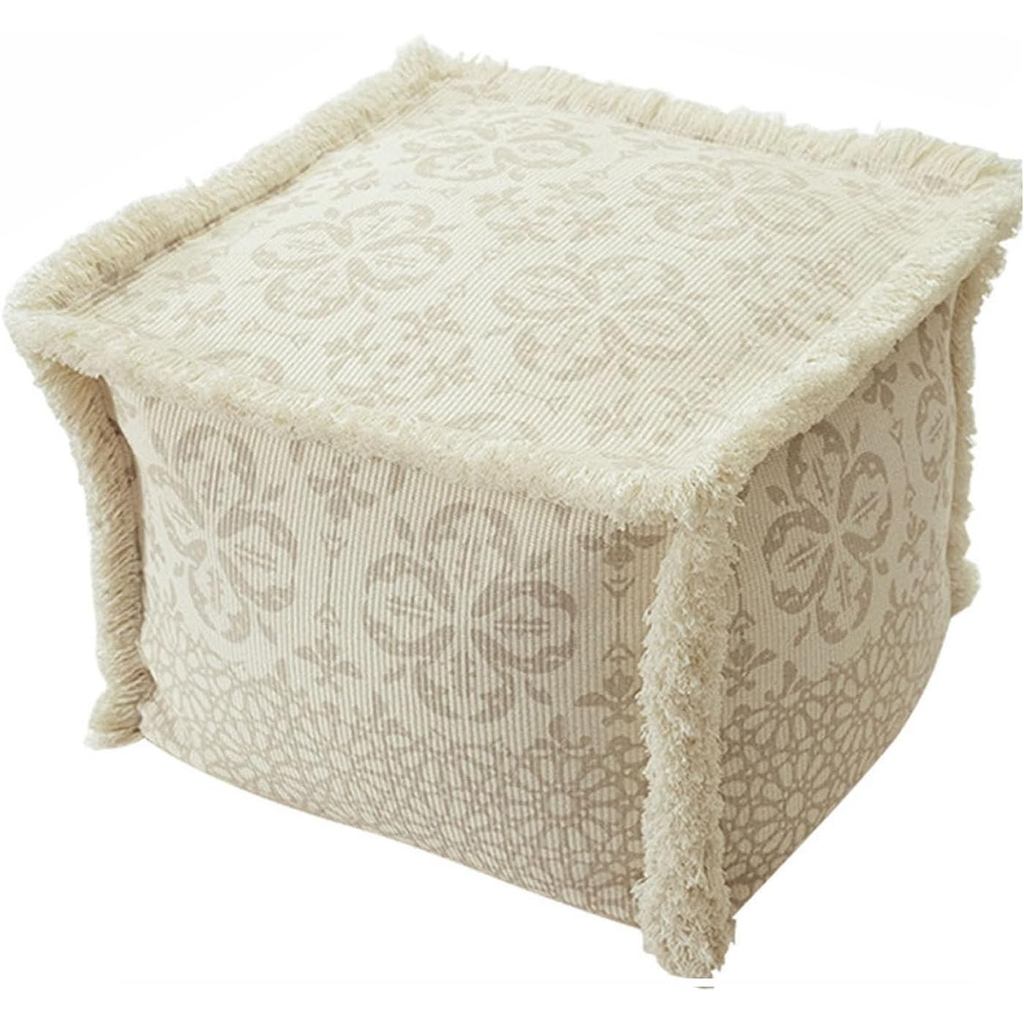 MOCOFO Boho Pouf Cover Ghế Pouf Ottoman vuông không bị xáo trộn, Vỏ Pouf trang trí nội thất (Trắng, 