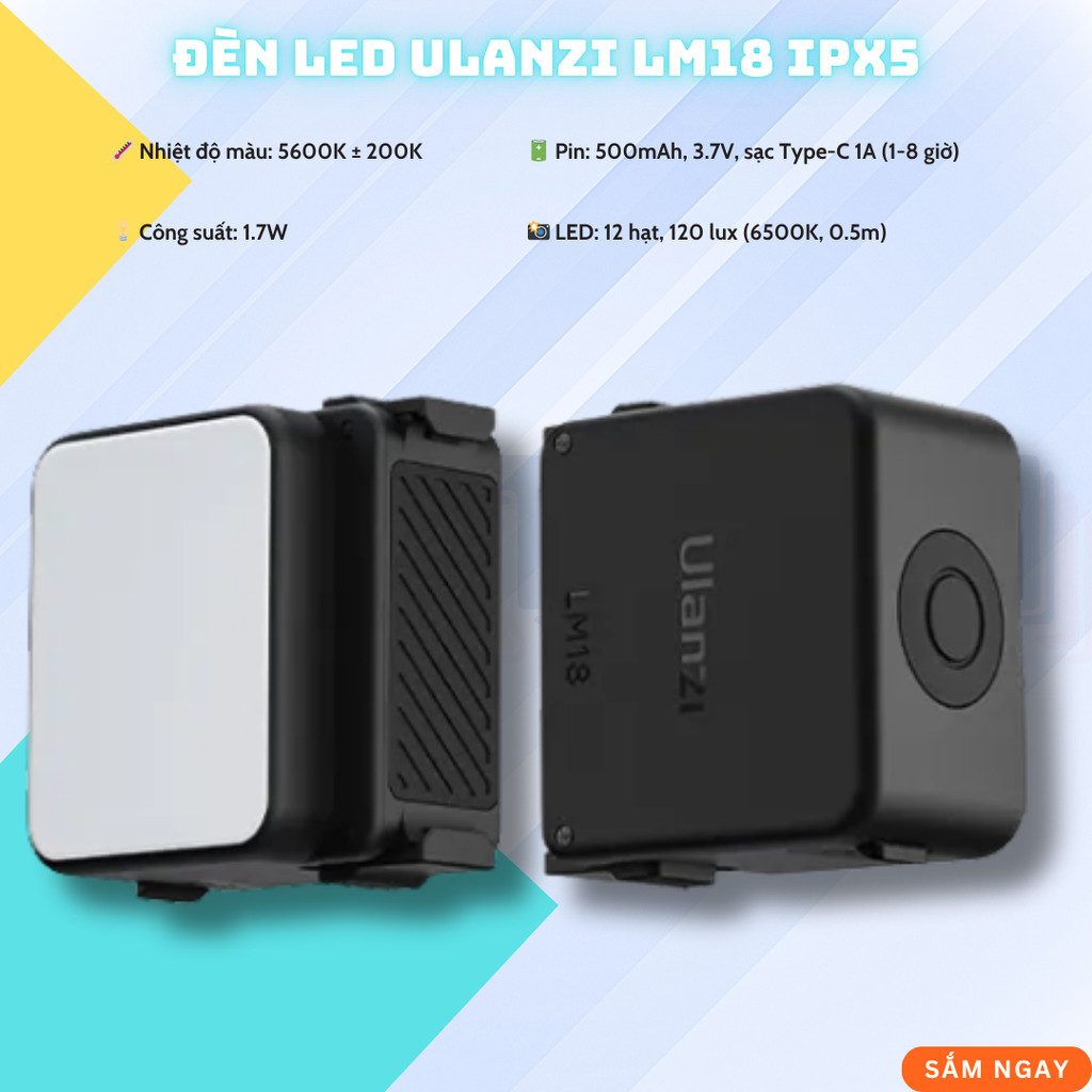 Ulanzi LM18 đèn LED mini tích hợp pin 500mAh dành cho DJI Osmo Action 4/3 & Pocket 3 chính hãng