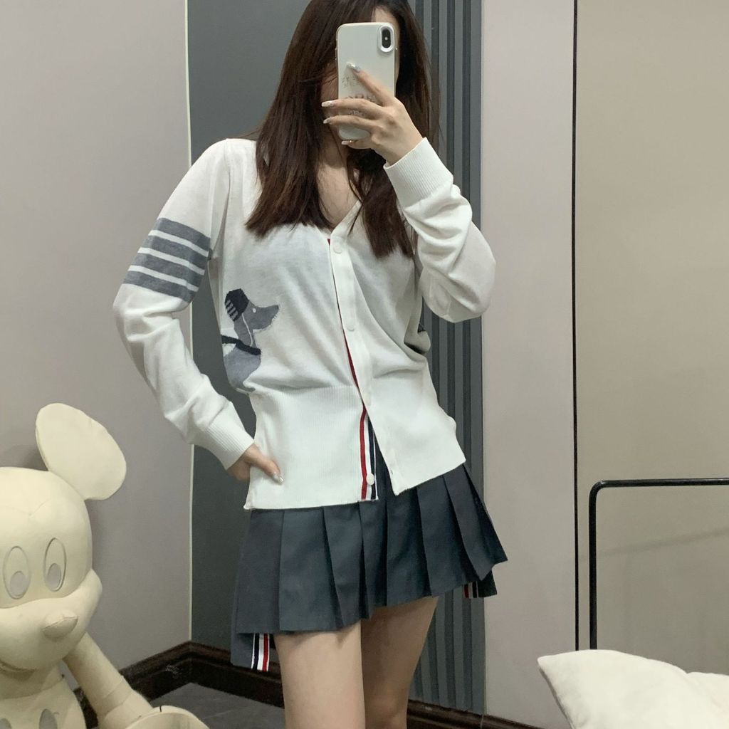 N4AB Thom Browne Autumn and Winter College Style Puppy Jacquard Color Block Casual Lazy Style v Coll