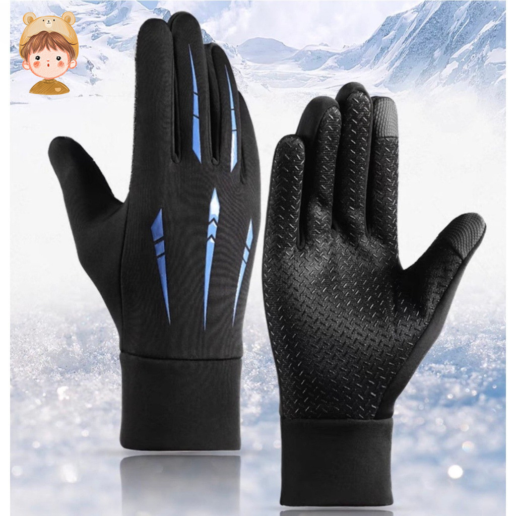 Găng tay nam phượt, dã ngoại, đi xe máy mùa đông cảm ứng điện thoại, lót nỉ lông giữ ấm, thiết kế ôm tay, chống trượt - YKD