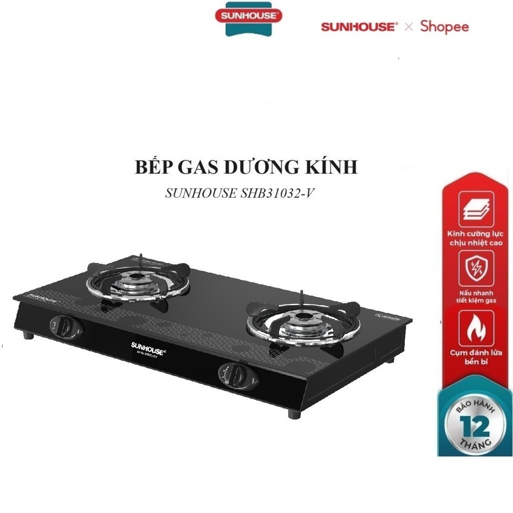 Bếp gas dương kính Sunhouse SHB31032-V, 690x410x115mm, Việt Nam