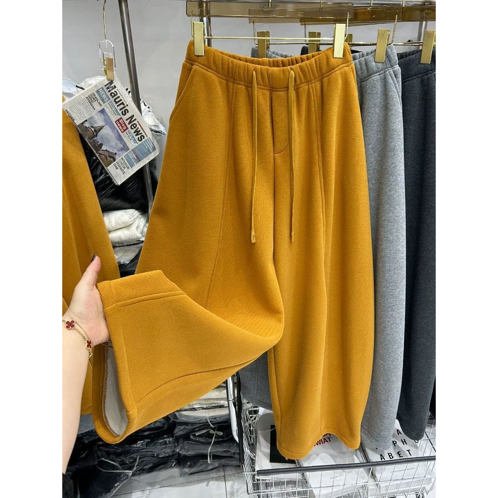Quần baggy nữ lót lông cừу dày, phong cách Hàn Quốc, eo cao - phù hợp mùa đông và hàng ngày
