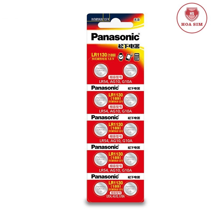 Vỉ 10 Pin cúc áo Panasonic  AG10 / LR54 /  LR1130 / L1131 / 389A Alkaline cho đồng hồ, thiết bị điện