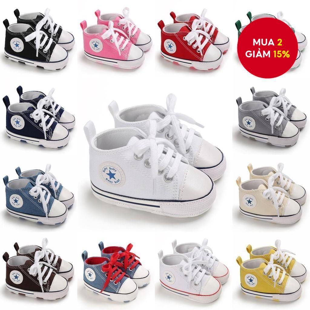 Giày thể thao tập đi đầu tiên cho bé 0-12 tháng vải đế mềm nhiều màu Unisex