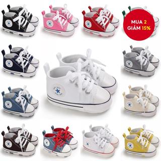 Giày thể thao tập đi đầu tiên cho bé 0-12 tháng vải đế mềm nhiều màu Unisex