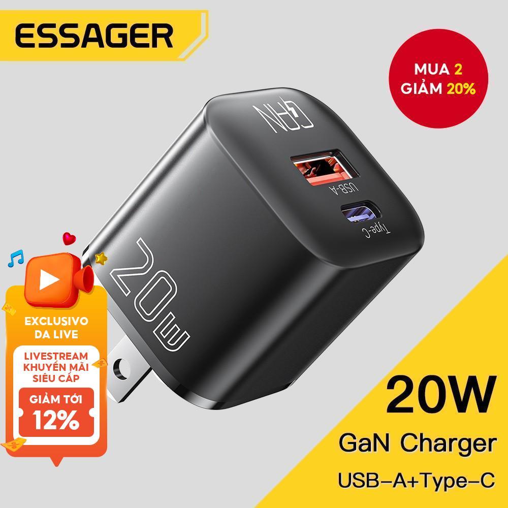 Sạc Nhanh qc 3.0 essager 20Wgan usb type c Cho ip 14 13 12 11 pro max