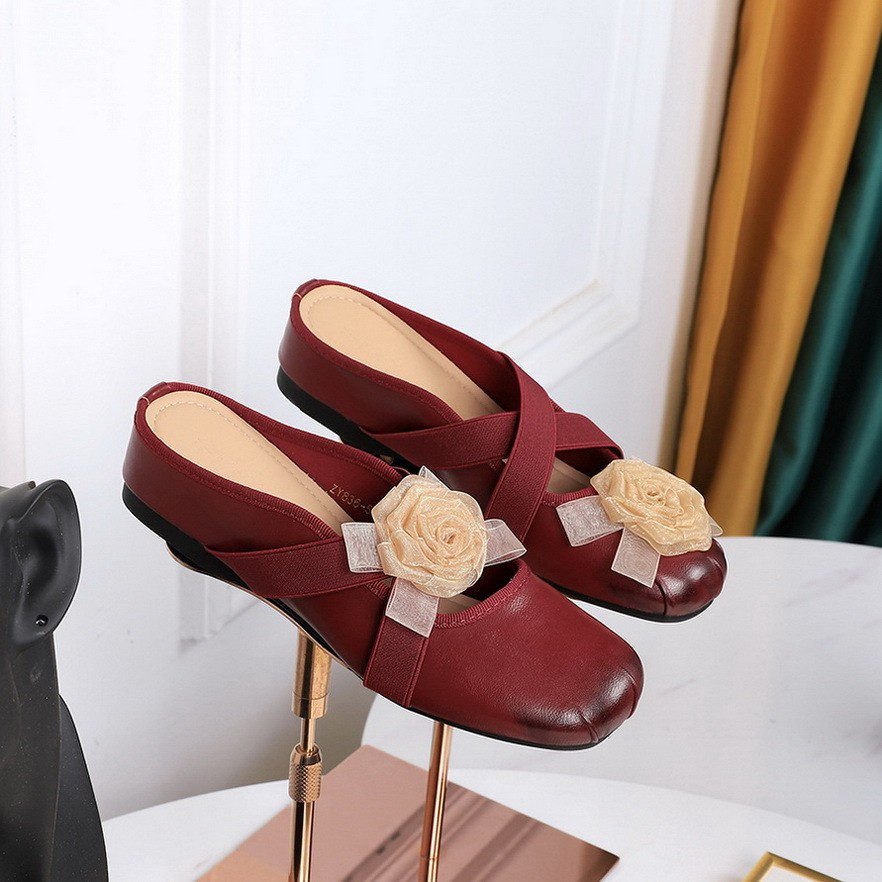 BIGTREE Women's Flat Ballet Shoes French Floral Shoes Closed-Toe Sandals Fashion Sweet Mary Jane Sho